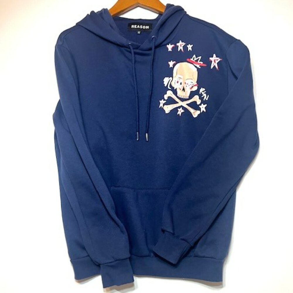 Reason Brand May the Bridges I Burn Light the Way Navy Skull Hoodie Sz M - Picture 2 of 8